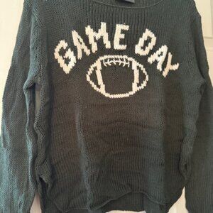 Wooden Ships Dark Green Game Day Sweater with Football, Size Small